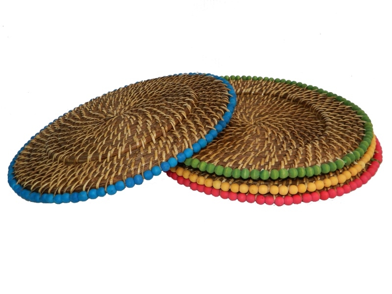 Exquisite Rattan Charger Plates with Colorful Wooden Beads - Handwoven Dining Essentials